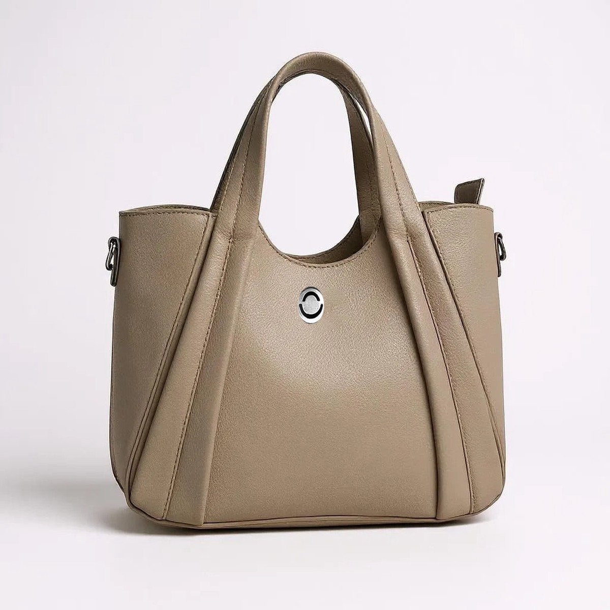 Beige Structured Satchel Bag for Women  PU Leather Shoulder Bag | Omax FL8003