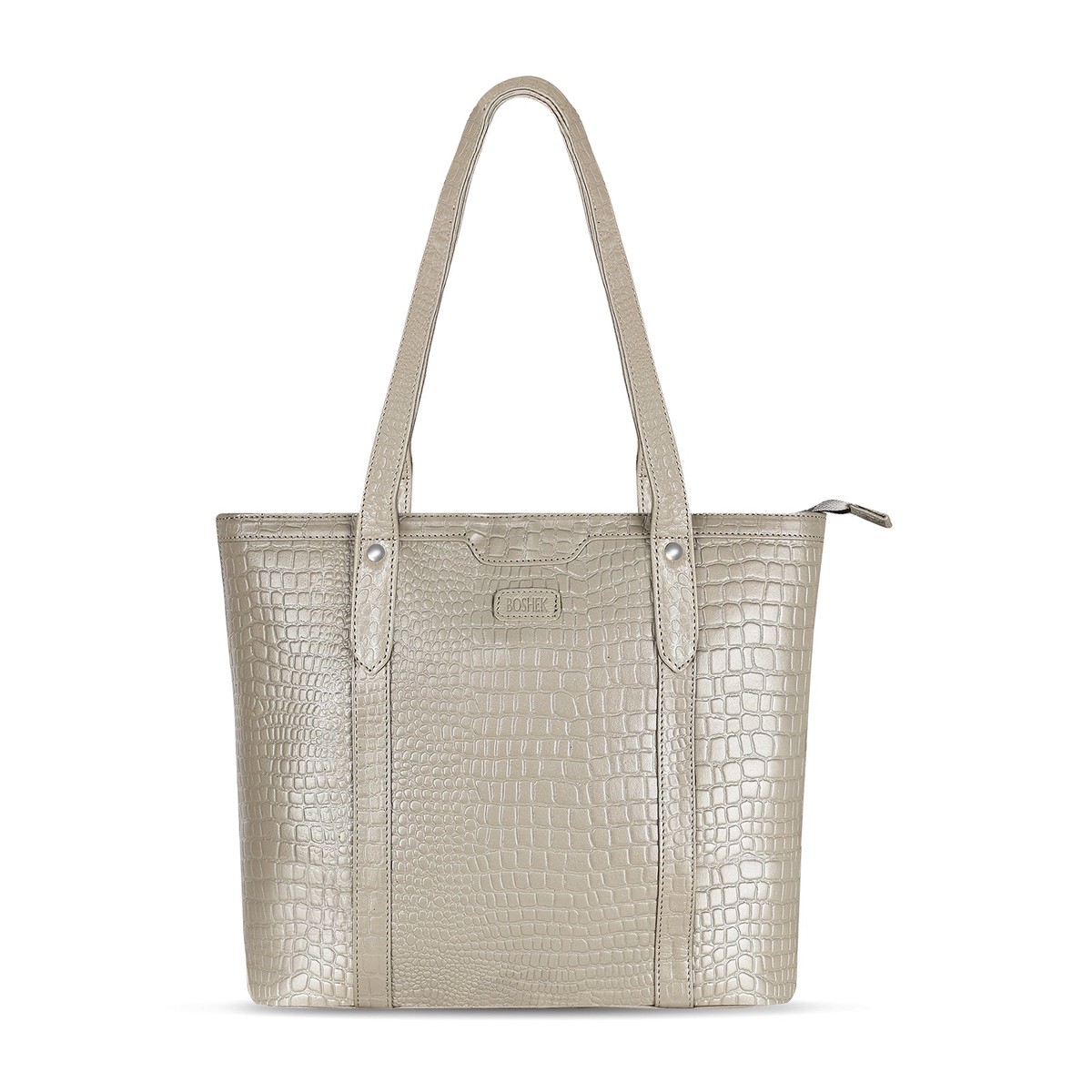 Boshek Beige Stylish Real Leather Tote Shoulder Handbag for Women-FL32