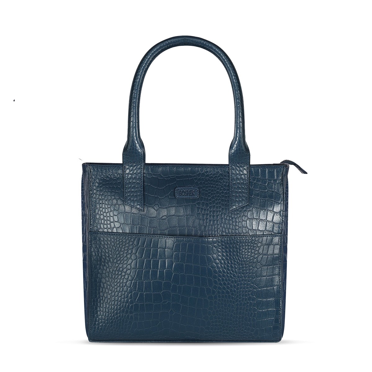 Boshek Blue Genuine Leather Tote Croco Print Handbag for Women FL27