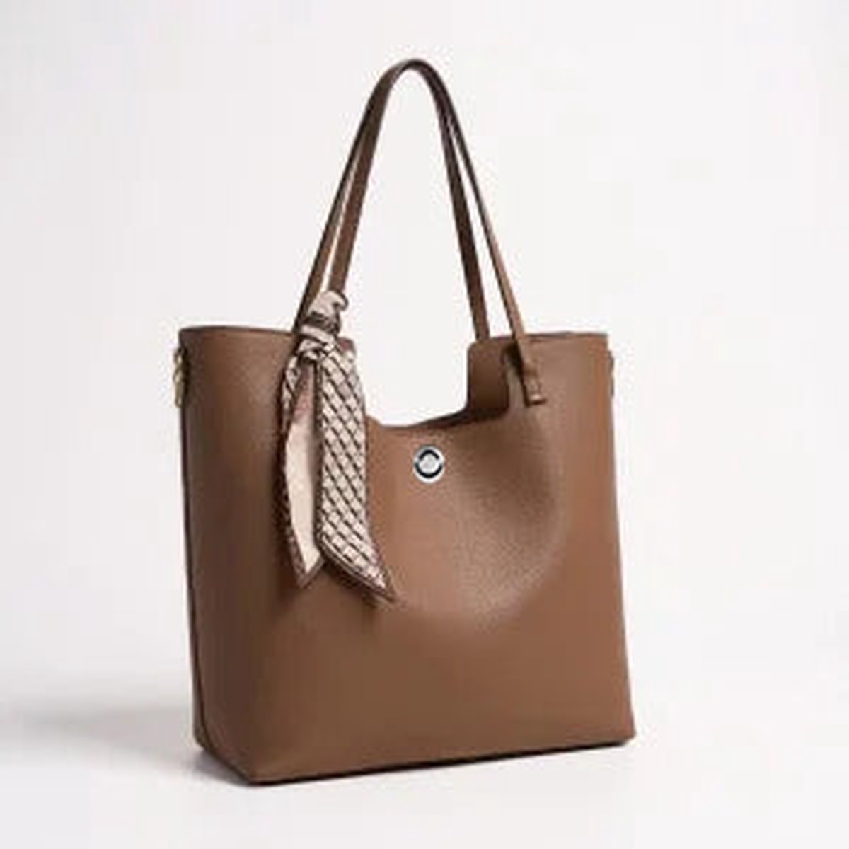 Brown Tote Shoulder Bag for Women  PU Leather with Scarf Detail | Omax FL522
