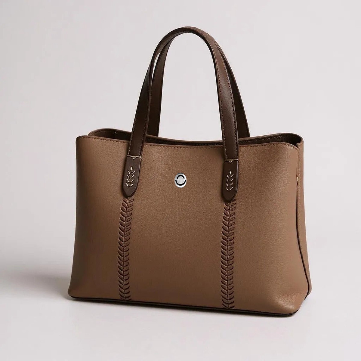 Brown Two-Tone Tote Bag for Women  PU Leather Shoulder Bag with Whipstitch Detail | Omax FL2029