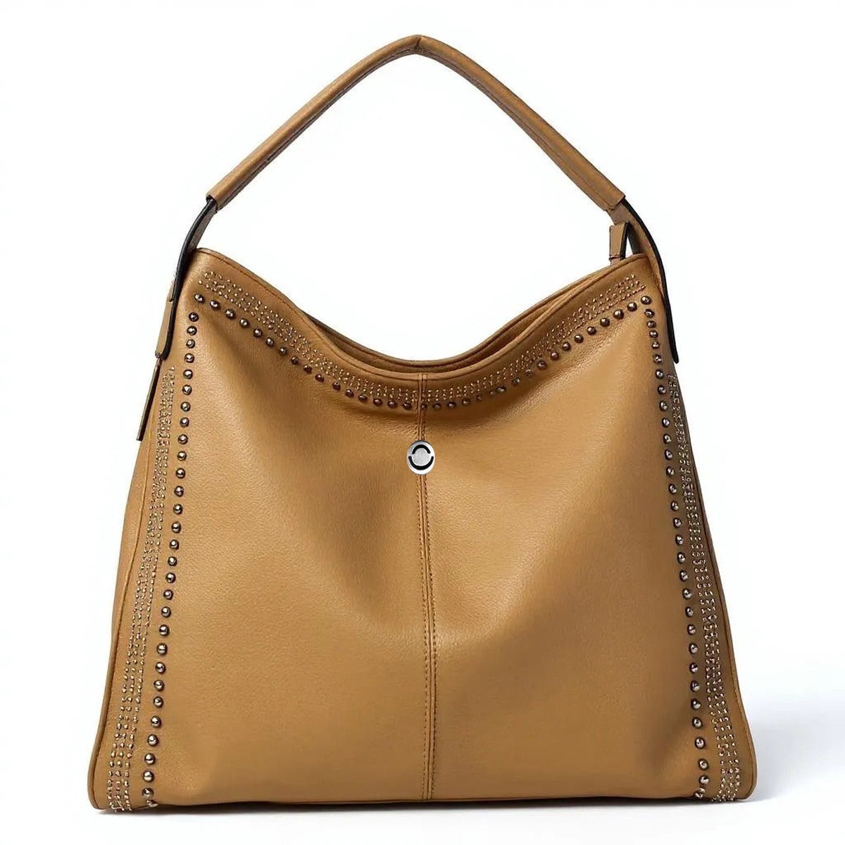 Tan Studded Hobo Bag for Women  Vegan Leather Shoulder Bag with Metal Stud Detail | Omax FL6001