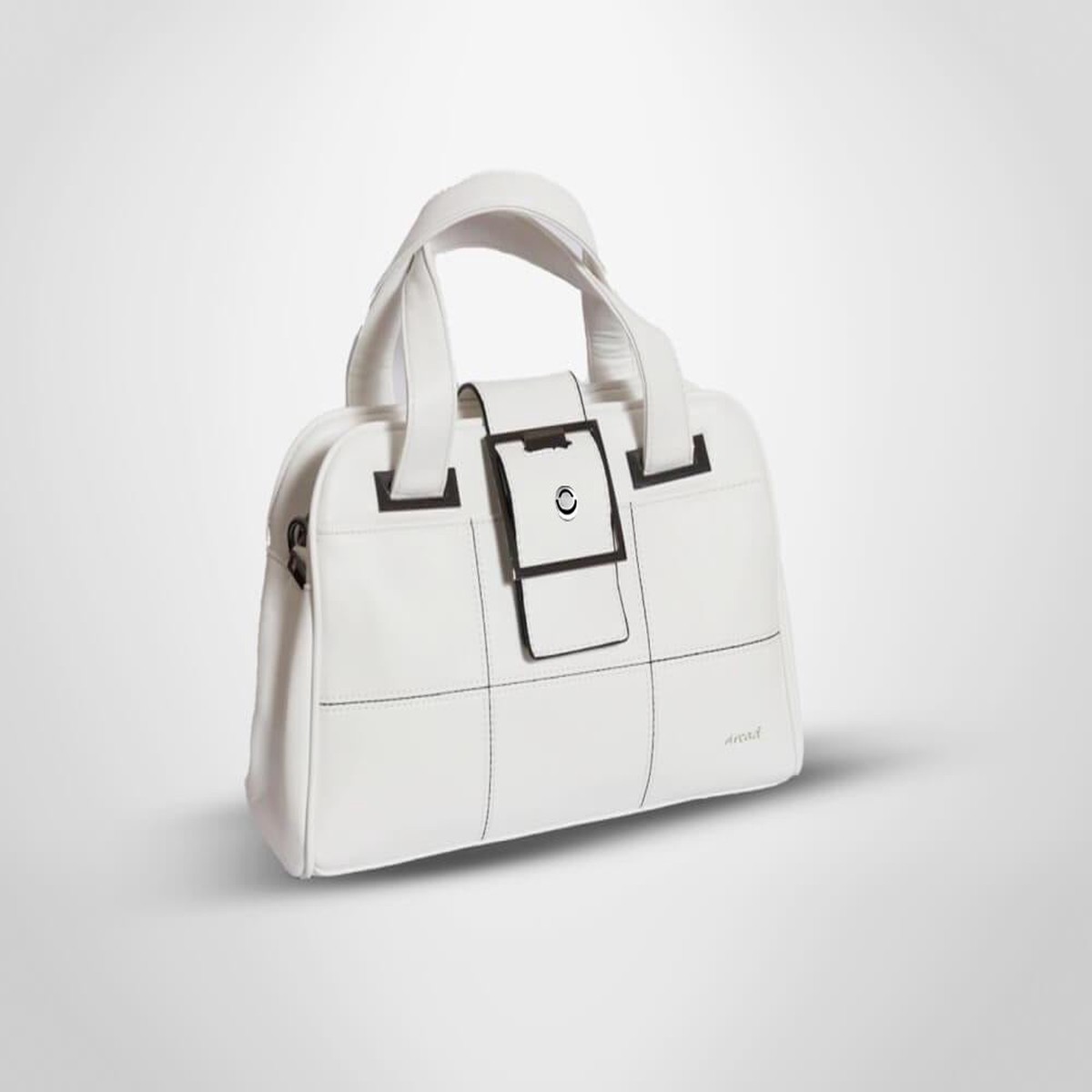 White Structured Boston Bag for Women  PU Leather Handbag with Buckle Detail | Omax FL150
